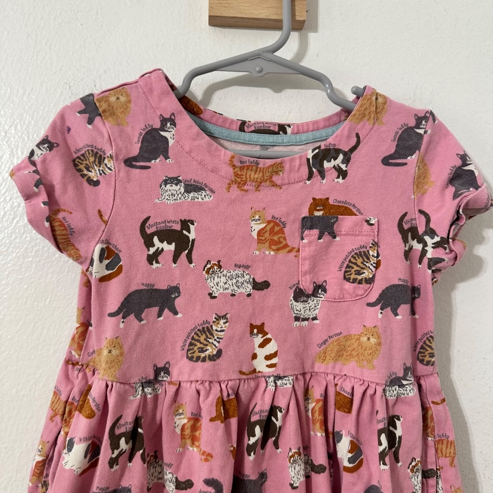 Mini Boden Girls Educational Cat Print Pink Short Sleeve Dress Sz 5-6 - Picture 4 of 6